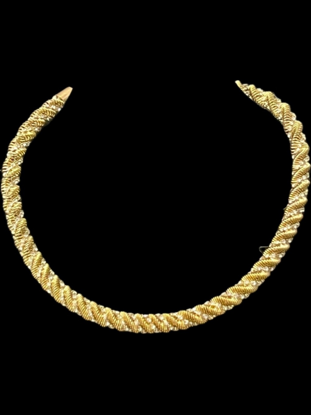 BLING Pave Crystal Set cz Twisted Rope Chain Gold Tennis statement Necklace